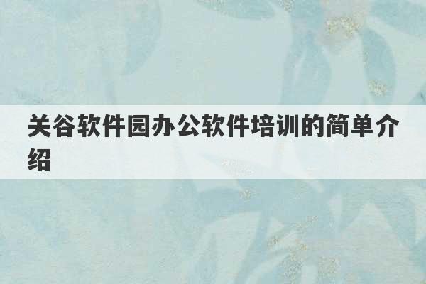 关谷软件园办公软件培训的简单介绍