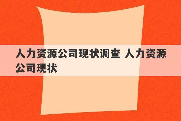 人力资源公司现状调查 人力资源公司现状