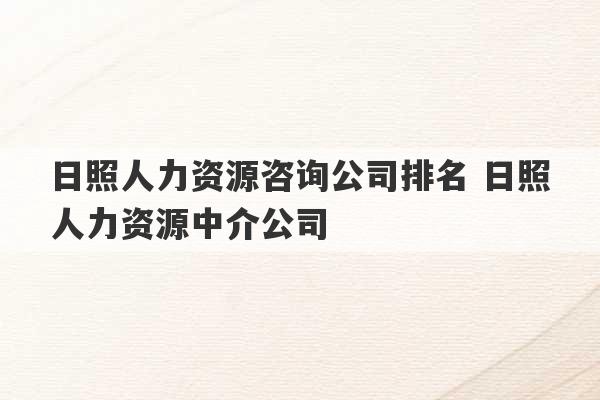 日照人力资源咨询公司排名 日照人力资源中介公司