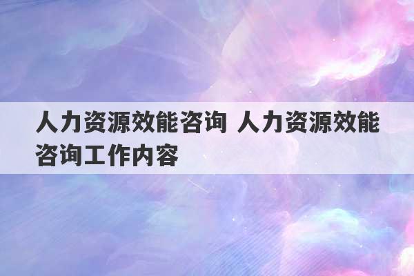 人力资源效能咨询 人力资源效能咨询工作内容