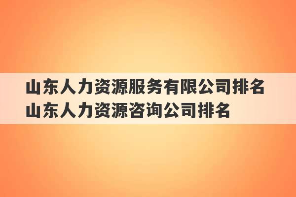 山东人力资源服务有限公司排名 山东人力资源咨询公司排名