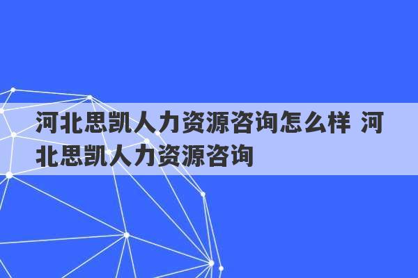 河北思凯人力资源咨询怎么样 河北思凯人力资源咨询