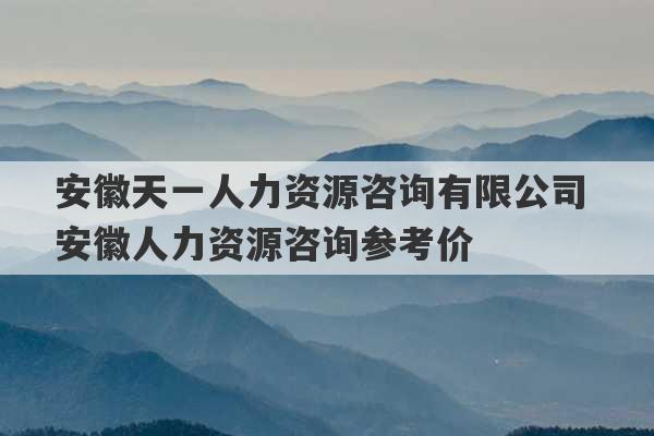 安徽天一人力资源咨询有限公司 安徽人力资源咨询参考价