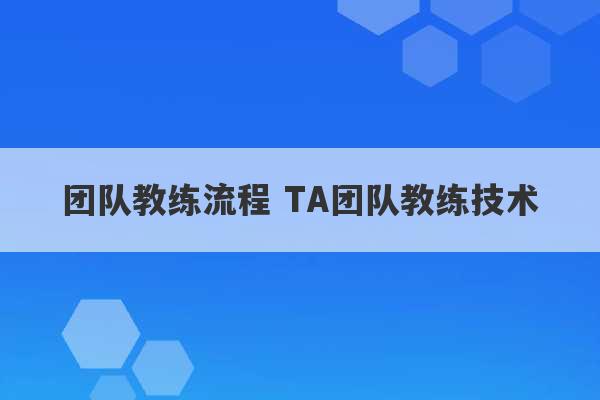 团队教练流程 TA团队教练技术