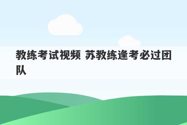 教练考试视频 苏教练逢考必过团队