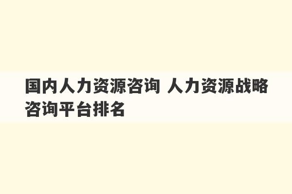 国内人力资源咨询 人力资源战略咨询平台排名