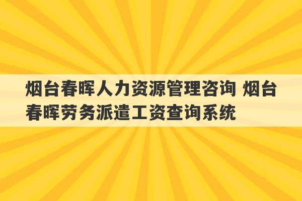 烟台春晖人力资源管理咨询 烟台春晖劳务派遣工资查询系统