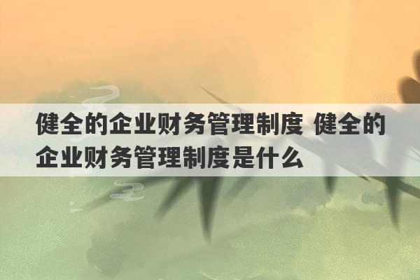 健全的企业财务管理制度 健全的企业财务管理制度是什么