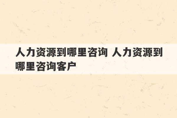 人力资源到哪里咨询 人力资源到哪里咨询客户