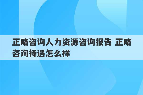 正略咨询人力资源咨询报告 正略咨询待遇怎么样