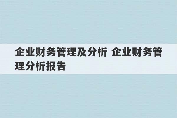 企业财务管理及分析 企业财务管理分析报告