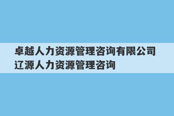 卓越人力资源管理咨询有限公司 辽源人力资源管理咨询