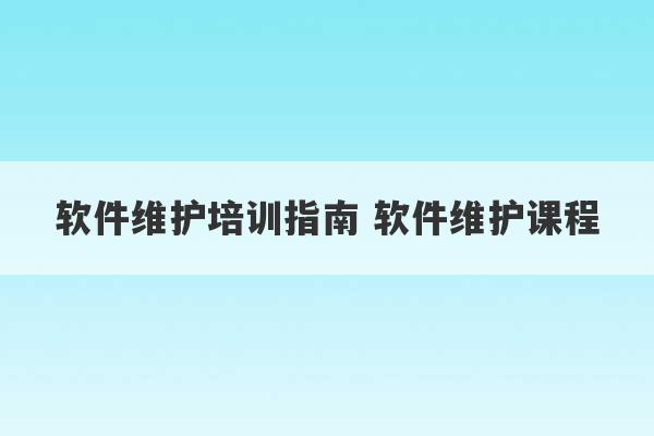 软件维护培训指南 软件维护课程