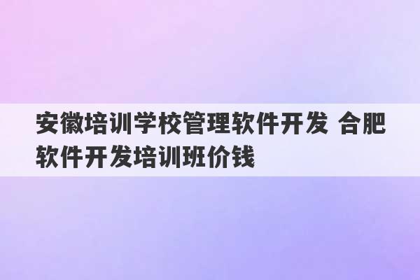 安徽培训学校管理软件开发 合肥软件开发培训班价钱