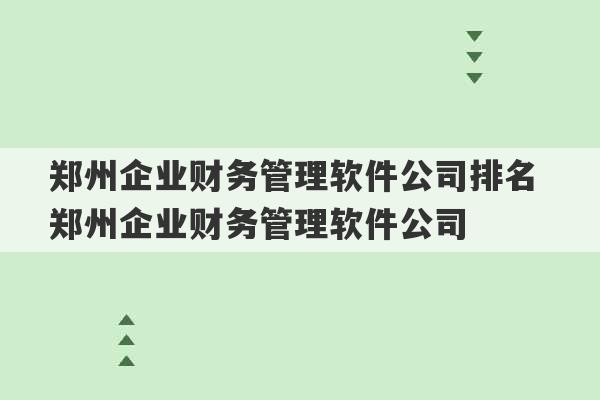 郑州企业财务管理软件公司排名 郑州企业财务管理软件公司