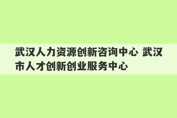 武汉人力资源创新咨询中心 武汉市人才创新创业服务中心