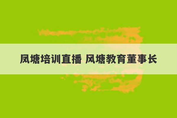 凤塘培训直播 风塘教育董事长