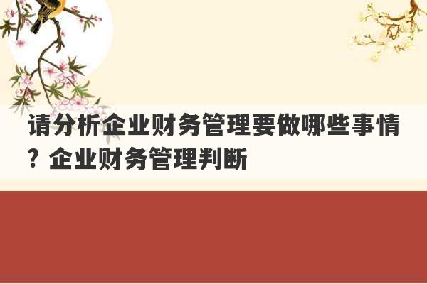 请分析企业财务管理要做哪些事情? 企业财务管理判断