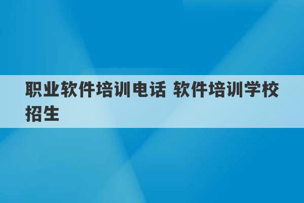 职业软件培训电话 软件培训学校招生