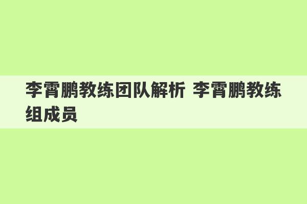 李霄鹏教练团队解析 李霄鹏教练组成员