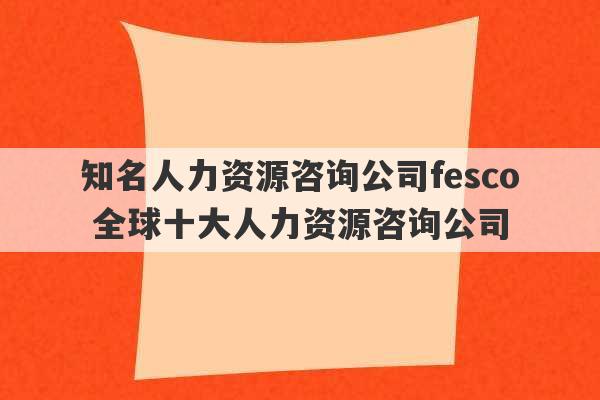 知名人力资源咨询公司fesco 全球十大人力资源咨询公司