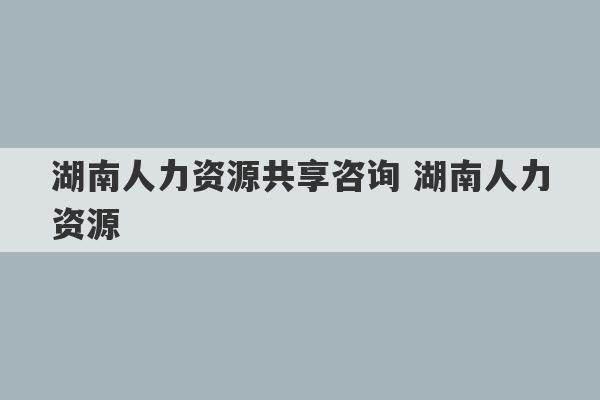 湖南人力资源共享咨询 湖南人力资源