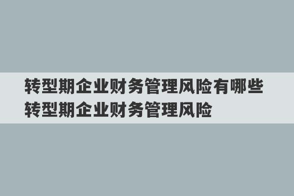 转型期企业财务管理风险有哪些 转型期企业财务管理风险