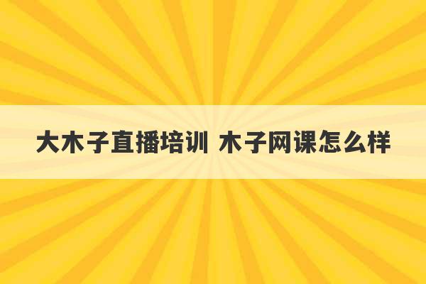 大木子直播培训 木子网课怎么样