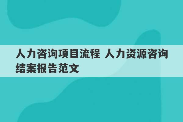 人力咨询项目流程 人力资源咨询结案报告范文