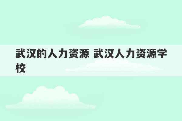 武汉的人力资源 武汉人力资源学校