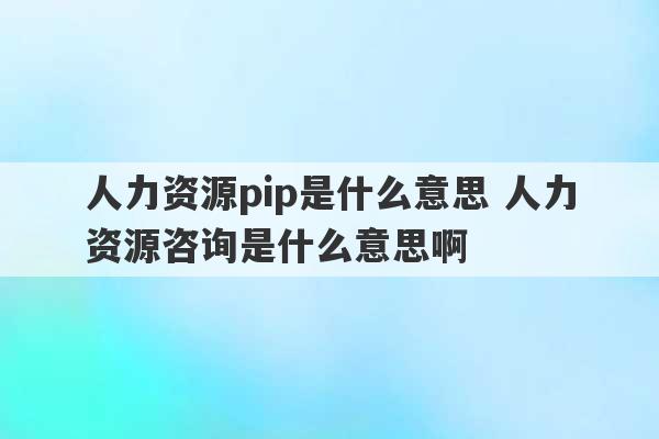 人力资源pip是什么意思 人力资源咨询是什么意思啊