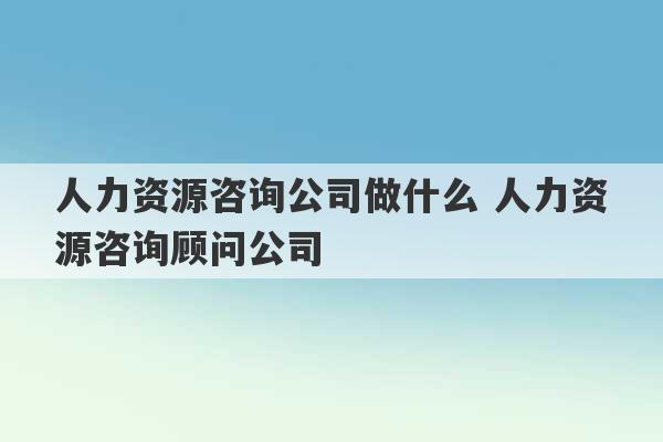 人力资源咨询公司做什么 人力资源咨询顾问公司