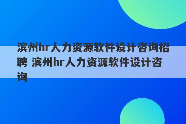 滨州hr人力资源软件设计咨询招聘 滨州hr人力资源软件设计咨询