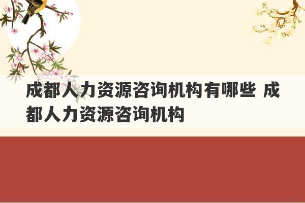 成都人力资源咨询机构有哪些 成都人力资源咨询机构