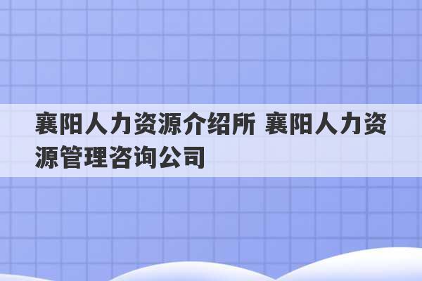 襄阳人力资源介绍所 襄阳人力资源管理咨询公司