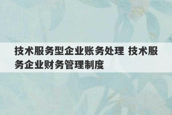 技术服务型企业账务处理 技术服务企业财务管理制度