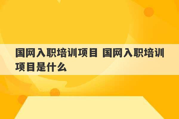 国网入职培训项目 国网入职培训项目是什么