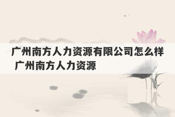 广州南方人力资源有限公司怎么样 广州南方人力资源