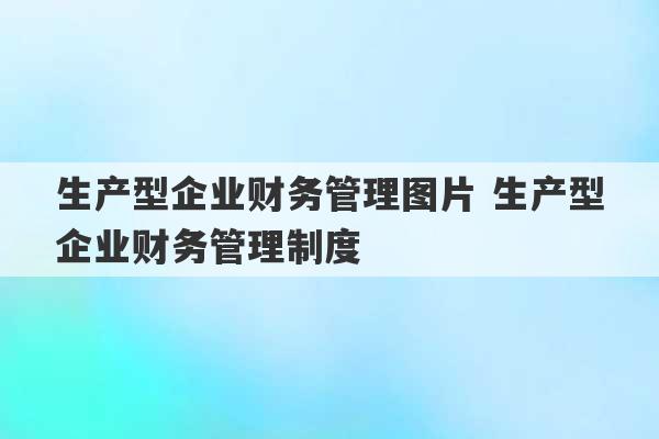 生产型企业财务管理图片 生产型企业财务管理制度