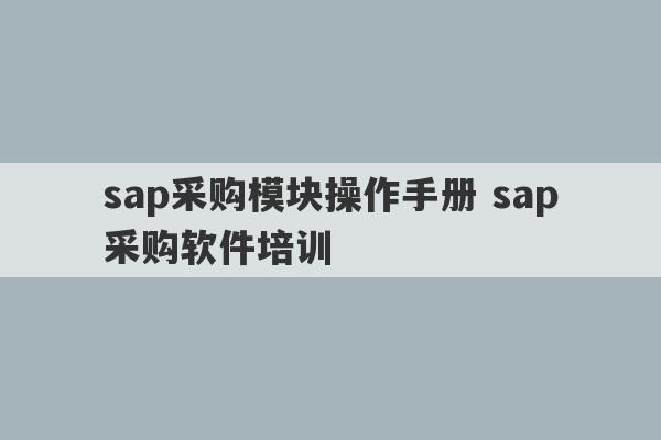 sap采购模块操作手册 sap采购软件培训