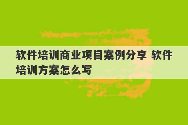 软件培训商业项目案例分享 软件培训方案怎么写