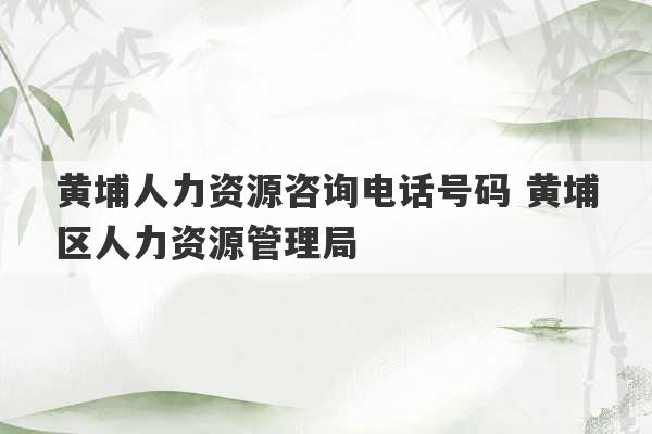 黄埔人力资源咨询电话号码 黄埔区人力资源管理局