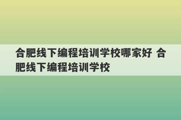 合肥线下编程培训学校哪家好 合肥线下编程培训学校