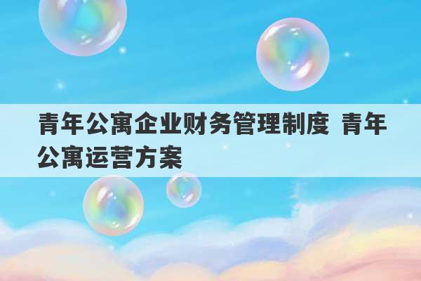 青年公寓企业财务管理制度 青年公寓运营方案