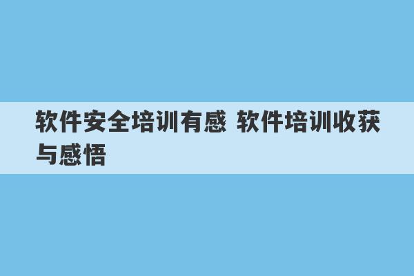 软件安全培训有感 软件培训收获与感悟