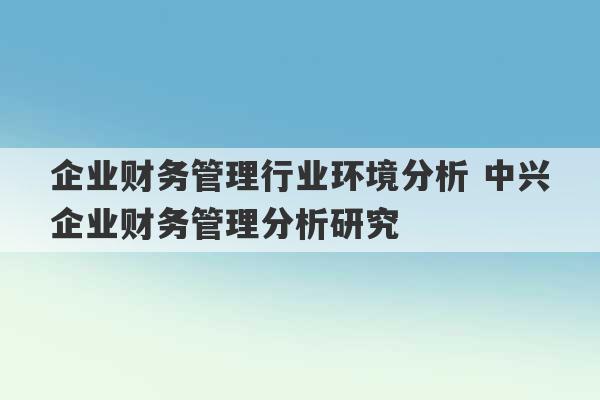 企业财务管理行业环境分析 中兴企业财务管理分析研究