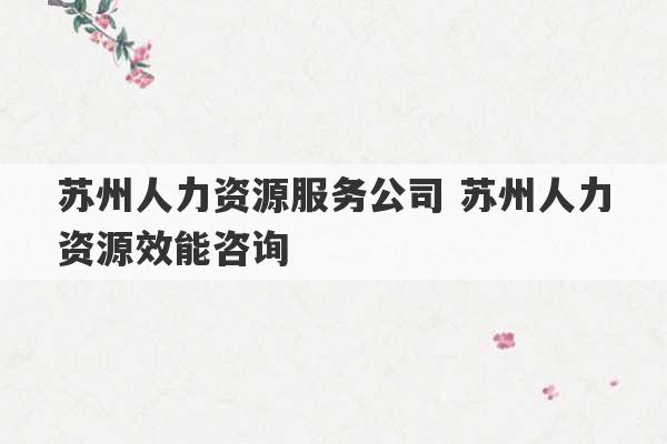 苏州人力资源服务公司 苏州人力资源效能咨询