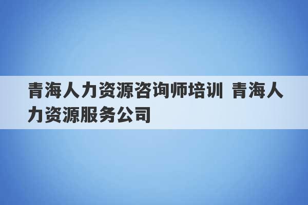 青海人力资源咨询师培训 青海人力资源服务公司