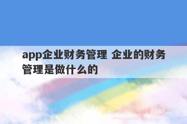 app企业财务管理 企业的财务管理是做什么的