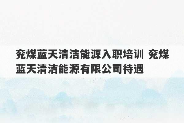 兖煤蓝天清洁能源入职培训 兖煤蓝天清洁能源有限公司待遇